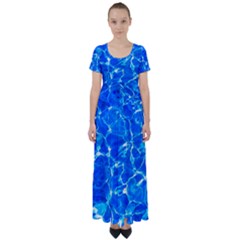 Blue Clear Water Texture High Waist Short Sleeve Maxi Dress by FunnyCow