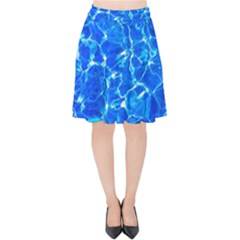 Blue Clear Water Texture Velvet High Waist Skirt by FunnyCow