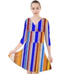 Colorful Wood And Metal Pattern Quarter Sleeve Front Wrap Dress