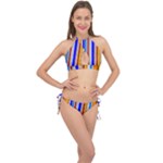 Colorful Wood And Metal Pattern Cross Front Halter Bikini Set