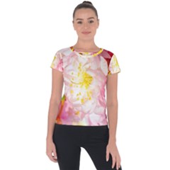 Pink Flowering Almond Flowers Short Sleeve Sports Top  by FunnyCow
