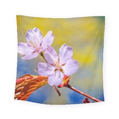 Sakura Flowers On Yellow Square Tapestry (small) by FunnyCow