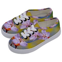 Sakura Flowers On Yellow Kids  Classic Low Top Sneakers by FunnyCow