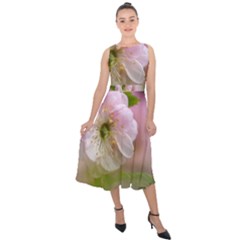 Single Almond Flower Midi Tie-back Chiffon Dress by FunnyCow