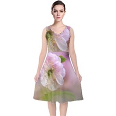 Single Almond Flower V-neck Midi Sleeveless Dress  by FunnyCow