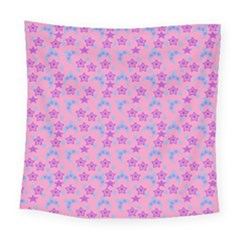 Pink Star Blue Hats Square Tapestry (large)