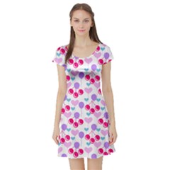 Pastel Cherries Short Sleeve Skater Dress