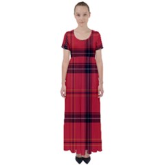Red Plaid High Waist Short Sleeve Maxi Dress by snowwhitegirl