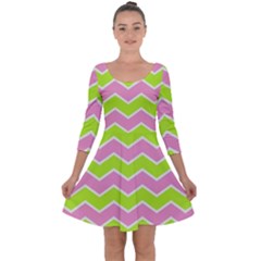 Zigzag Chevron Pattern Green Pink Quarter Sleeve Skater Dress by snowwhitegirl