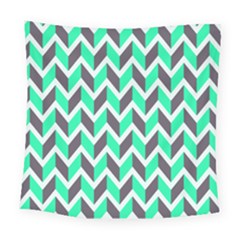 Zigzag Chevron Pattern Green Grey Square Tapestry (large)