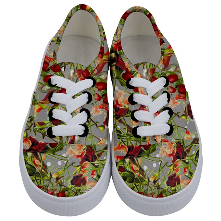 Fruit Blossom Gray Kids  Classic Low Top Sneakers