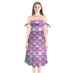 Pink Mermaid Scale Shoulder Tie Bardot Midi Dress by snowwhitegirl