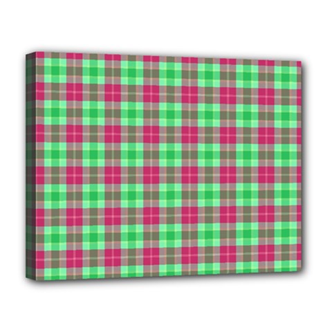 Pink Green Plaid Canvas 14  X 11  by snowwhitegirl
