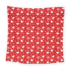 Hearts And Star Dot Red Square Tapestry (large)
