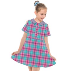 Blue Pink Plaid Kids  Short Sleeve Shirt Dress by snowwhitegirl
