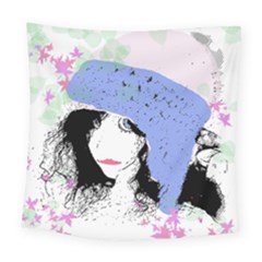 Girl With Hat Square Tapestry (large)