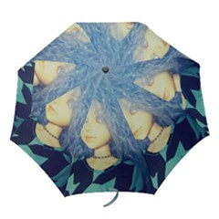 Blue Hair Boy Folding Umbrellas by snowwhitegirl