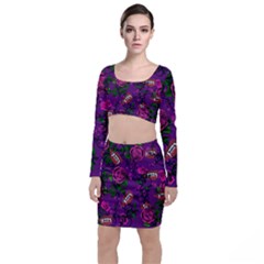 Purple  Rose Vampire Long Sleeve Crop Top & Bodycon Skirt Set by snowwhitegirl