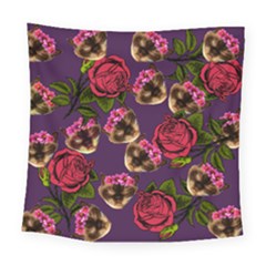 Lazy Cat Floral Pattern Purple Square Tapestry (large)