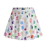 Colorful Abstract Symbols Mini Flare Skirt