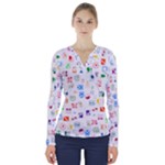 Colorful Abstract Symbols V-Neck Long Sleeve Top