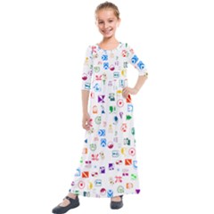 Colorful Abstract Symbols Kids  Quarter Sleeve Maxi Dress by FunnyCow
