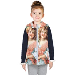 Girl With Dog Kid s Hooded Puffer Vest by vintage2030