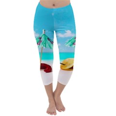 Red Chili Peppers On The Beach Capri Winter Leggings  by FunnyCow