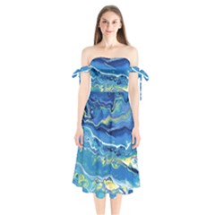 Sunlit Waters Shoulder Tie Bardot Midi Dress by lwdstudio