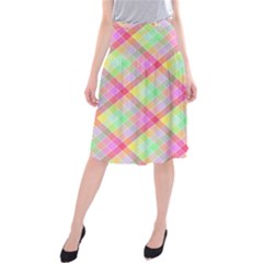 Pastel Rainbow Tablecloth Diagonal Check Midi Beach Skirt by PodArtist