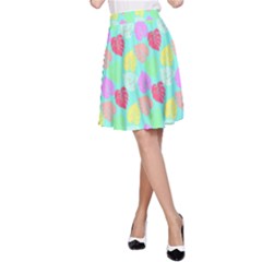 Pastel Rainbow Monstera A-line Skirt by PodArtist