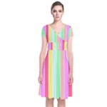 Pastel Rainbow Sorbet Deck Chair Stripes Short Sleeve Front Wrap Dress