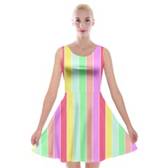 Pastel Rainbow Sorbet Deck Chair Stripes Velvet Skater Dress by PodArtist