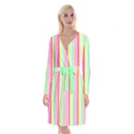 Pastel Rainbow Sorbet Deck Chair Stripes Long Sleeve Velvet Front Wrap Dress