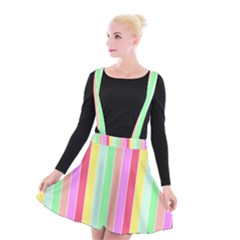 Pastel Rainbow Sorbet Deck Chair Stripes Suspender Skater Skirt by PodArtist