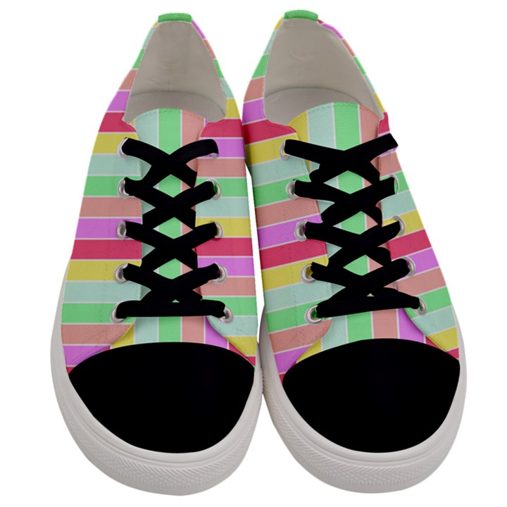 Pastel Rainbow Sorbet Deck Chair Stripes Men s Low Top Canvas Sneakers