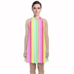Pastel Rainbow Sorbet Deck Chair Stripes Velvet Halter Neckline Dress 