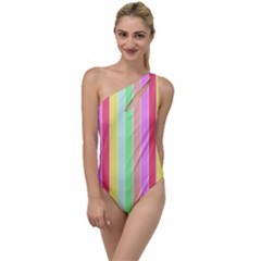 Pastel Rainbow Sorbet Deck Chair Stripes To One Side Swimsuit by PodArtist