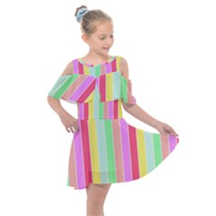 Pastel Rainbow Sorbet Deck Chair Stripes Kids  Shoulder Cutout Chiffon Dress by PodArtist