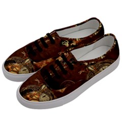 Funny Steampunk Skeleton, Clocks And Gears Men s Classic Low Top Sneakers by FantasyWorld7