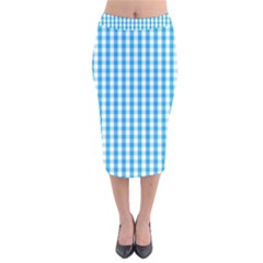 Oktoberfest Bavarian Blue And White Large Gingham Check Velvet Midi Pencil Skirt by PodArtist