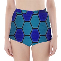 Hexagon Background Geometric Mosaic High-waisted Bikini Bottoms by Sapixe