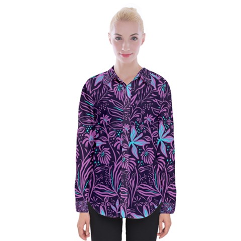Stamping Pattern Leaves Drawing Womens Long Sleeve Shirt by Sapixe