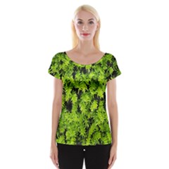 Green Hedge Texture Yew Plant Bush Leaf Cap Sleeve Top by Sapixe