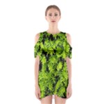 Green Hedge Texture Yew Plant Bush Leaf Shoulder Cutout One Piece Dress