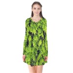 Green Hedge Texture Yew Plant Bush Leaf Long Sleeve V-neck Flare Dress