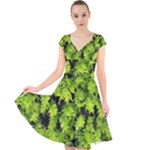 Green Hedge Texture Yew Plant Bush Leaf Cap Sleeve Front Wrap Midi Dress
