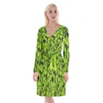 Green Hedge Texture Yew Plant Bush Leaf Long Sleeve Velvet Front Wrap Dress