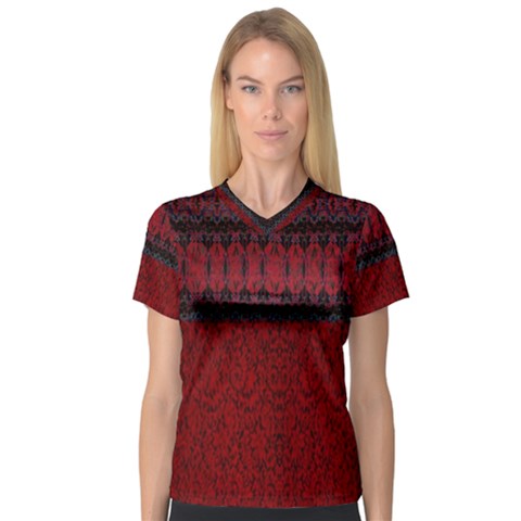 Crush Red Lace Two Patterns  V-neck Sport Mesh Tee by flipstylezfashionsLLC