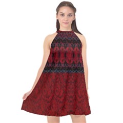 Crush Red Lace Two Patterns  Halter Neckline Chiffon Dress  by flipstylezfashionsLLC